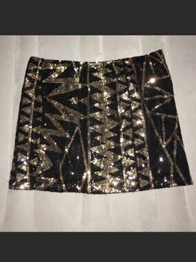 Crystal K Black & Gold Sequin Mini Skirt